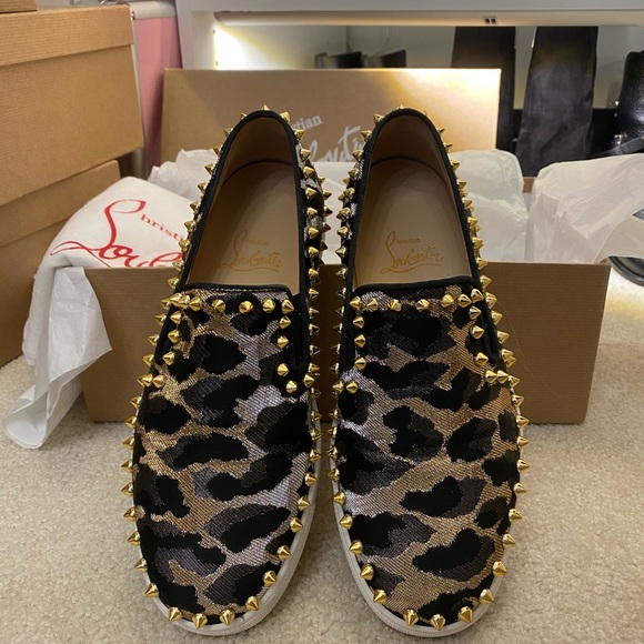 Christian Louboutin Pik Boat Flats Lurex Sz 36.5